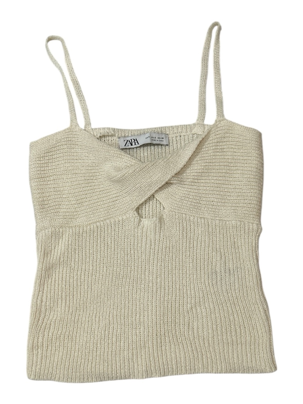Zara Cream Knit ribbed spaghetti Strap Tank Sz S
